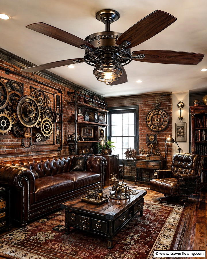 Industrial Ceiling Fans - 20 Steampunk Living Room Ideas for Unique Decor