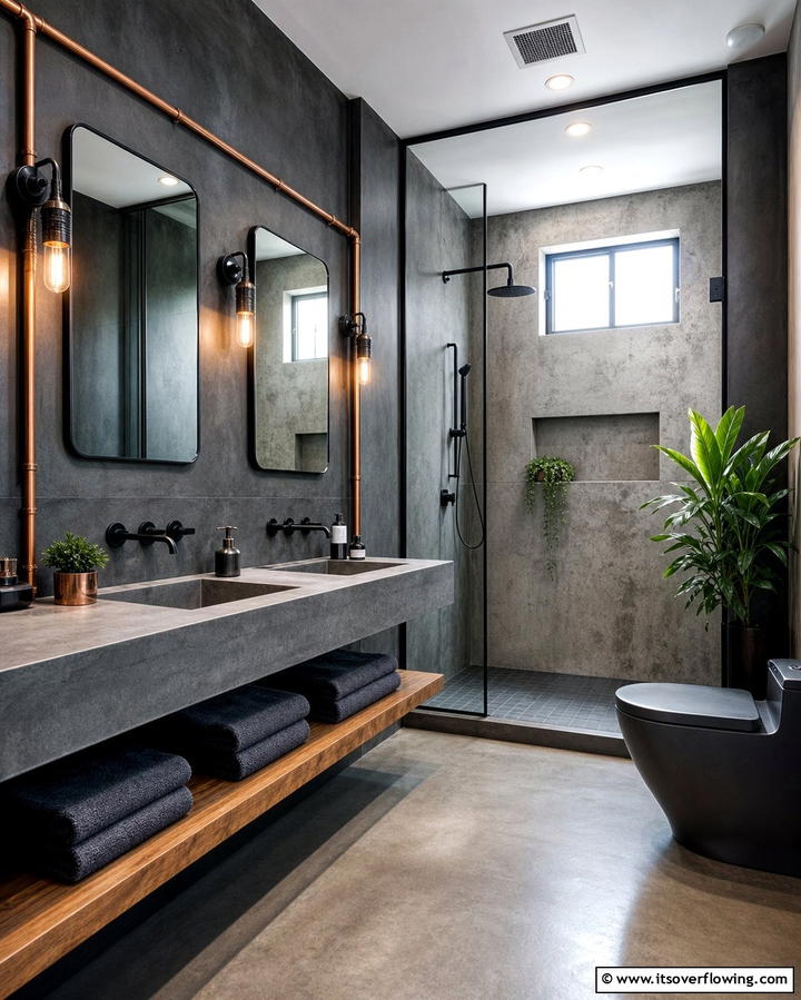 Industrial Charcoal Concrete - 25 Dark Bathroom Ideas for Moody and Chic Spaces