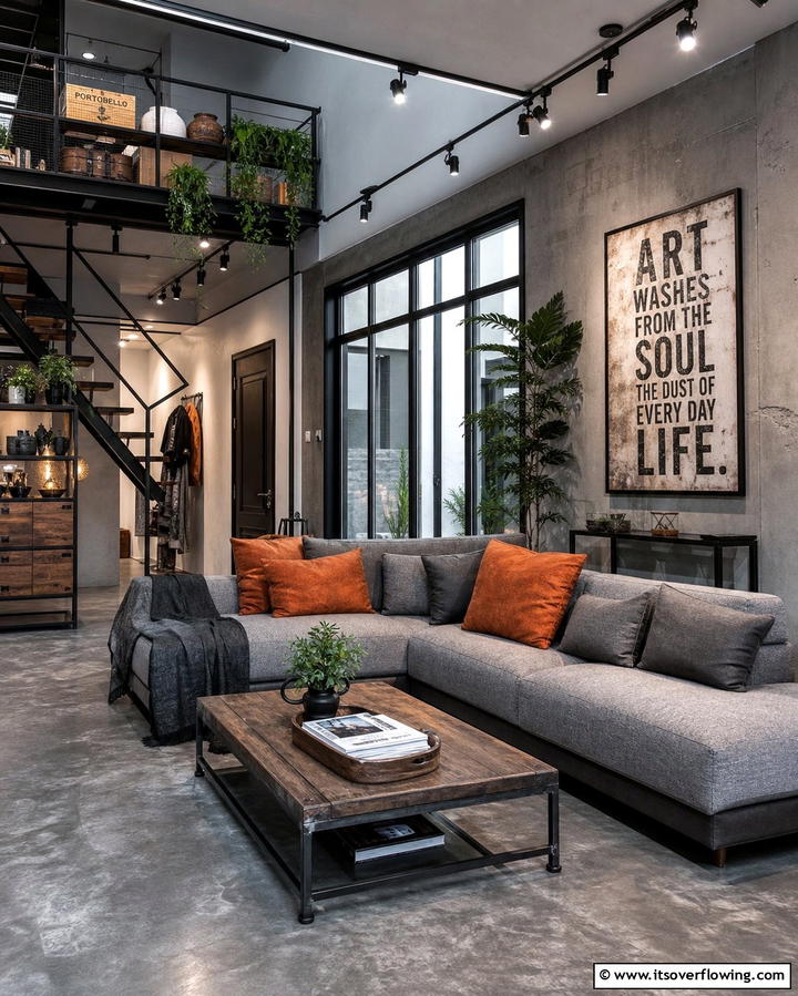 Industrial Charm - 25 Living Room With Grey Walls and Black Trim Ideas