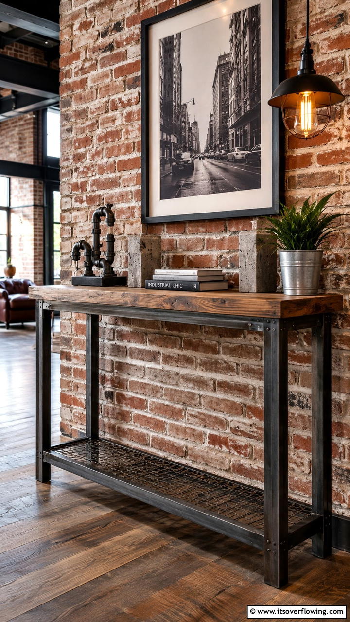 Industrial Chic - 30 Console Table Decor Ideas- Elevate Entryways and Halls