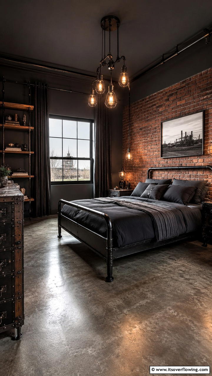 Industrial Chic - 30 Dark Bedroom Ideas- Moody and Sophisticated Retreat