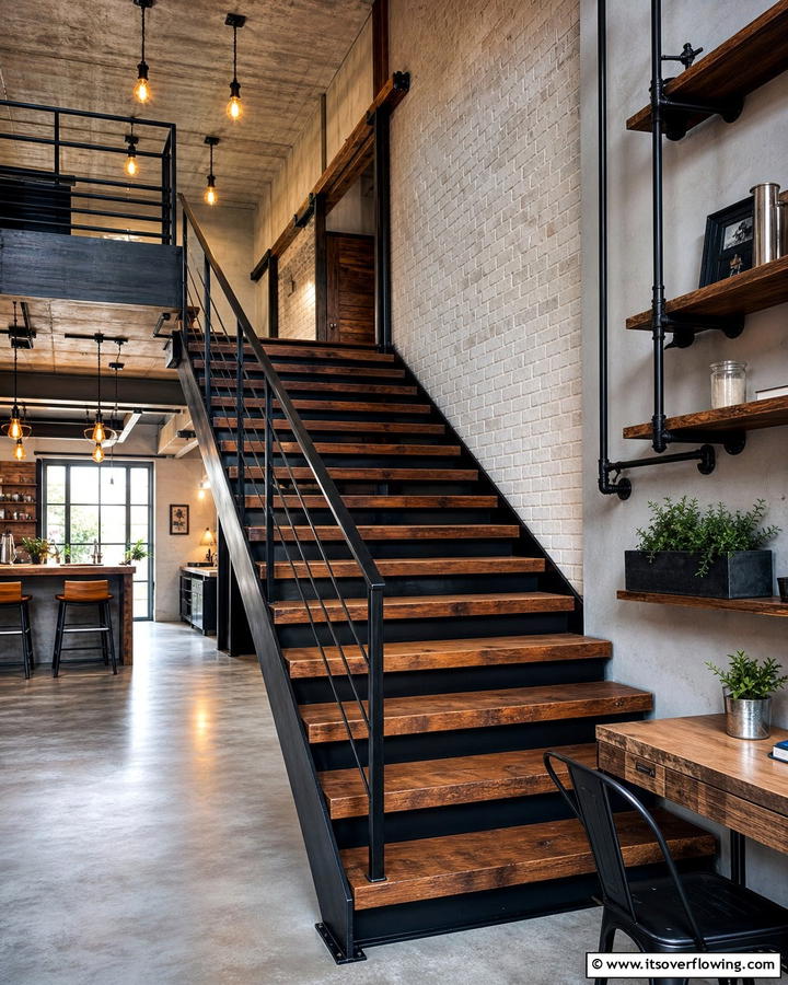 Industrial Chic - 30 Wooden Staircase Ideas for Modern and Rustic Homes