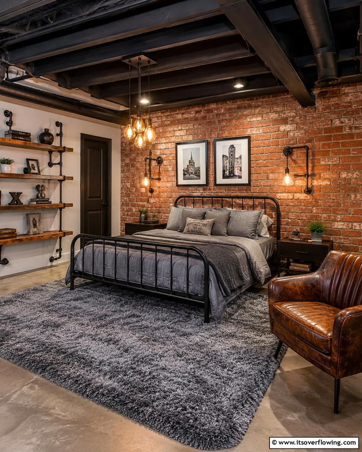 Industrial Chic - 25 Basement Bedroom Ideas for Cozy and Functional Spaces