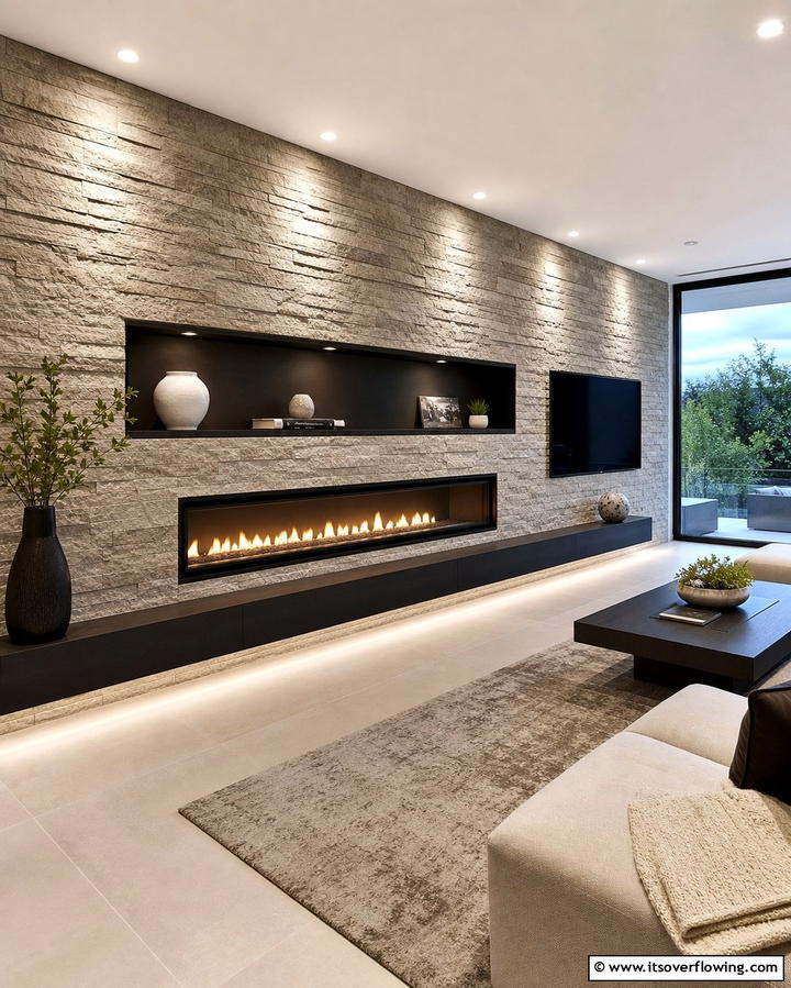 Industrial Chic - 25 Stacked Stone Fireplace Ideas for a Rustic Look
