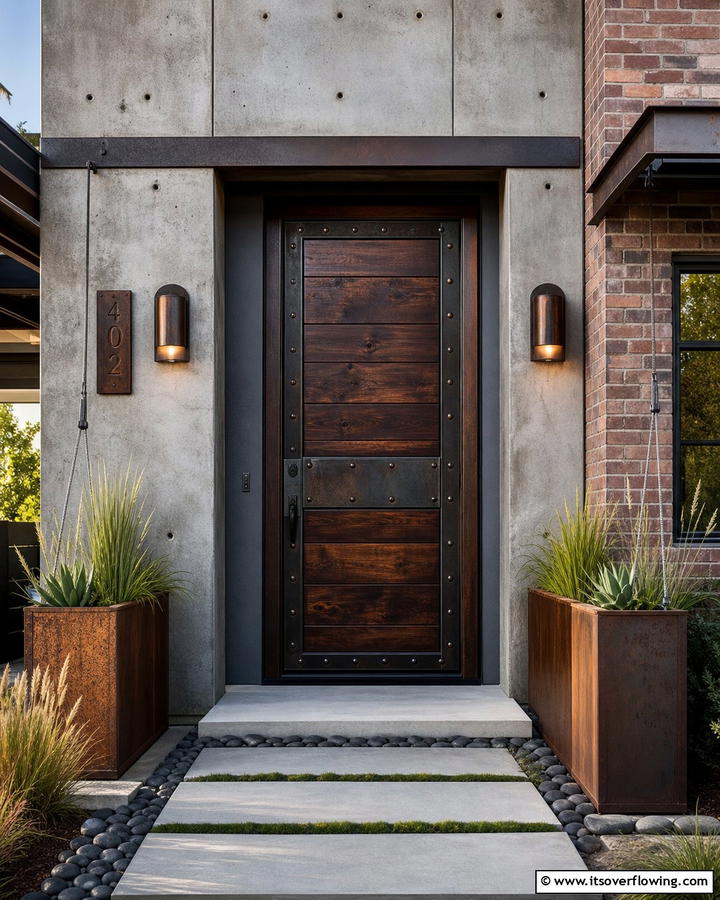 Industrial Chic - 25 Stylish Brown Front Door Ideas for Your Home