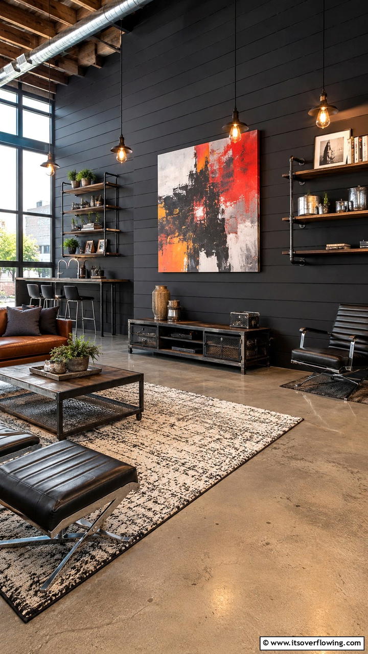 Industrial Chic Accent - 30 Black Shiplap Wall Ideas for Timeless Interior Accents