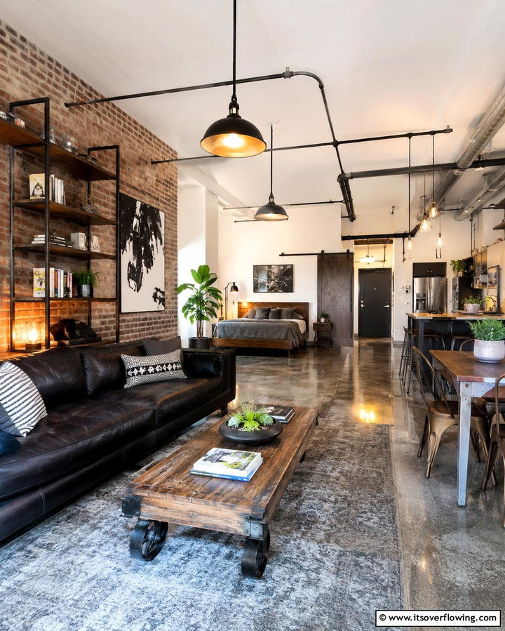 Industrial Chic Accents - 30 Studio Apartment Ideas to Maximize Small Space Efficiency