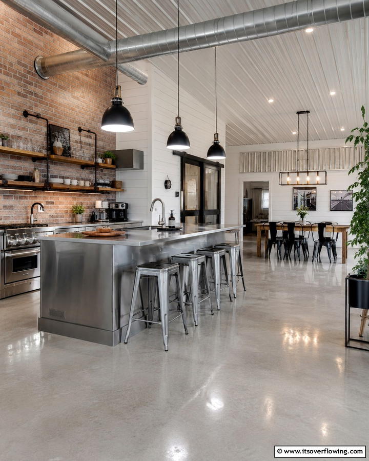 Industrial Chic Accents - 30 Barndominium Interior Ideas for Spacious Living Designs