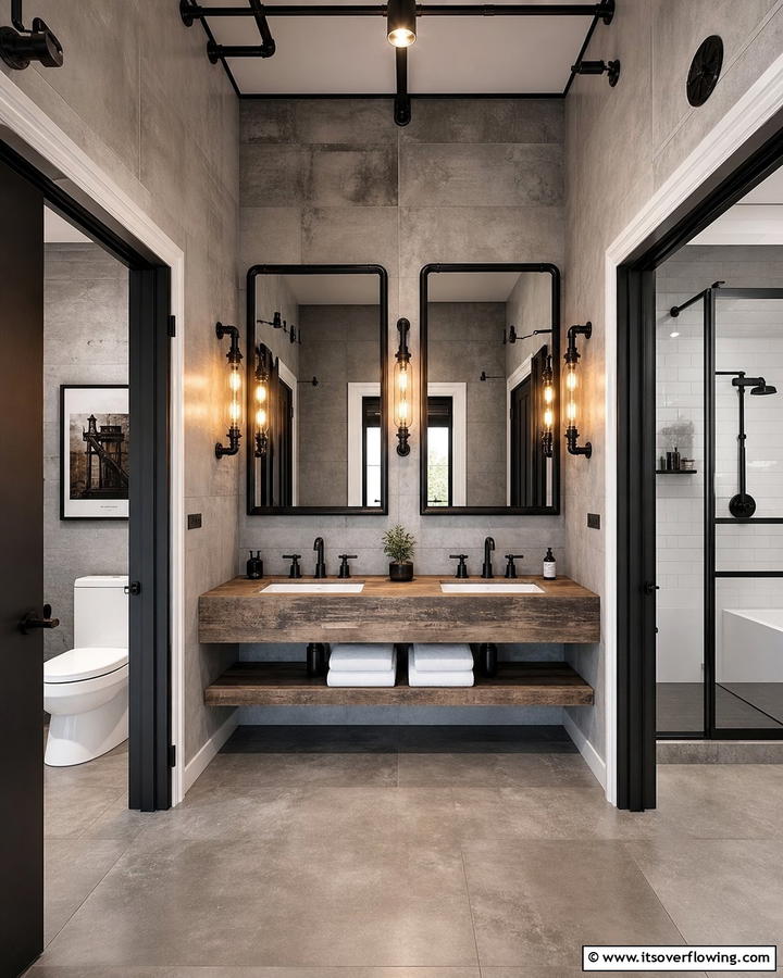 Industrial Chic Aesthetics - 30 Jack and Jill Bathroom Ideas for Shared Spaces