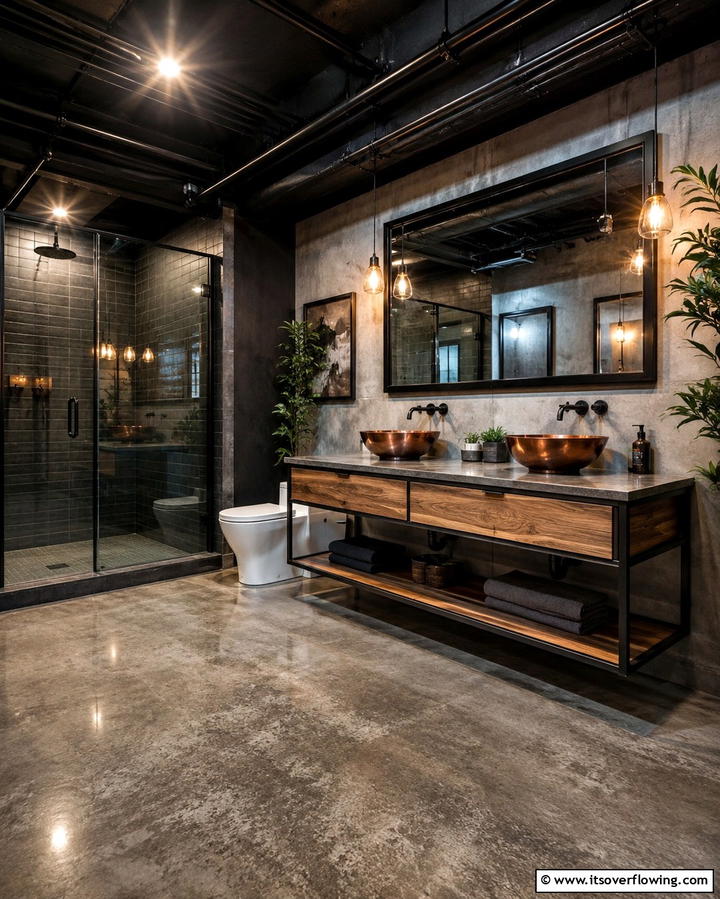 Industrial Chic Appeal - 30 Basement Bathroom Ideas for Small and Functional Spaces