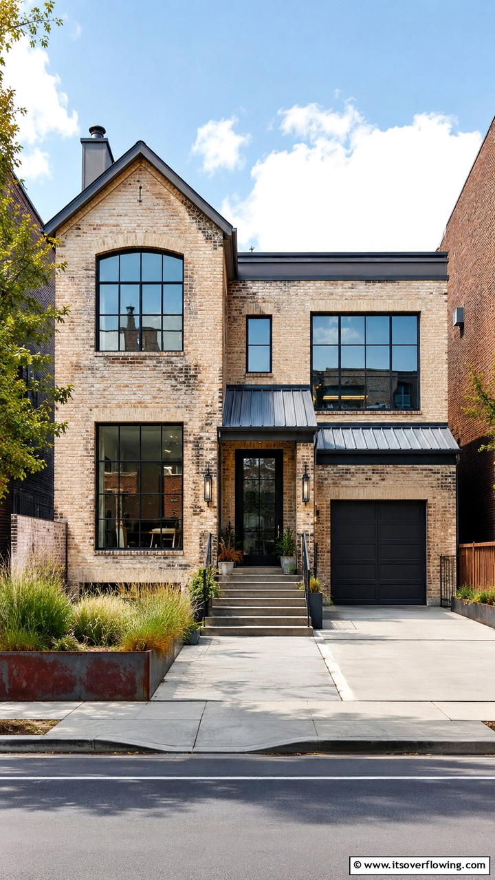 Industrial Chic Beige Brick Design - 30 Beige Brick Exterior Home Ideas for Warm Curb Appeal