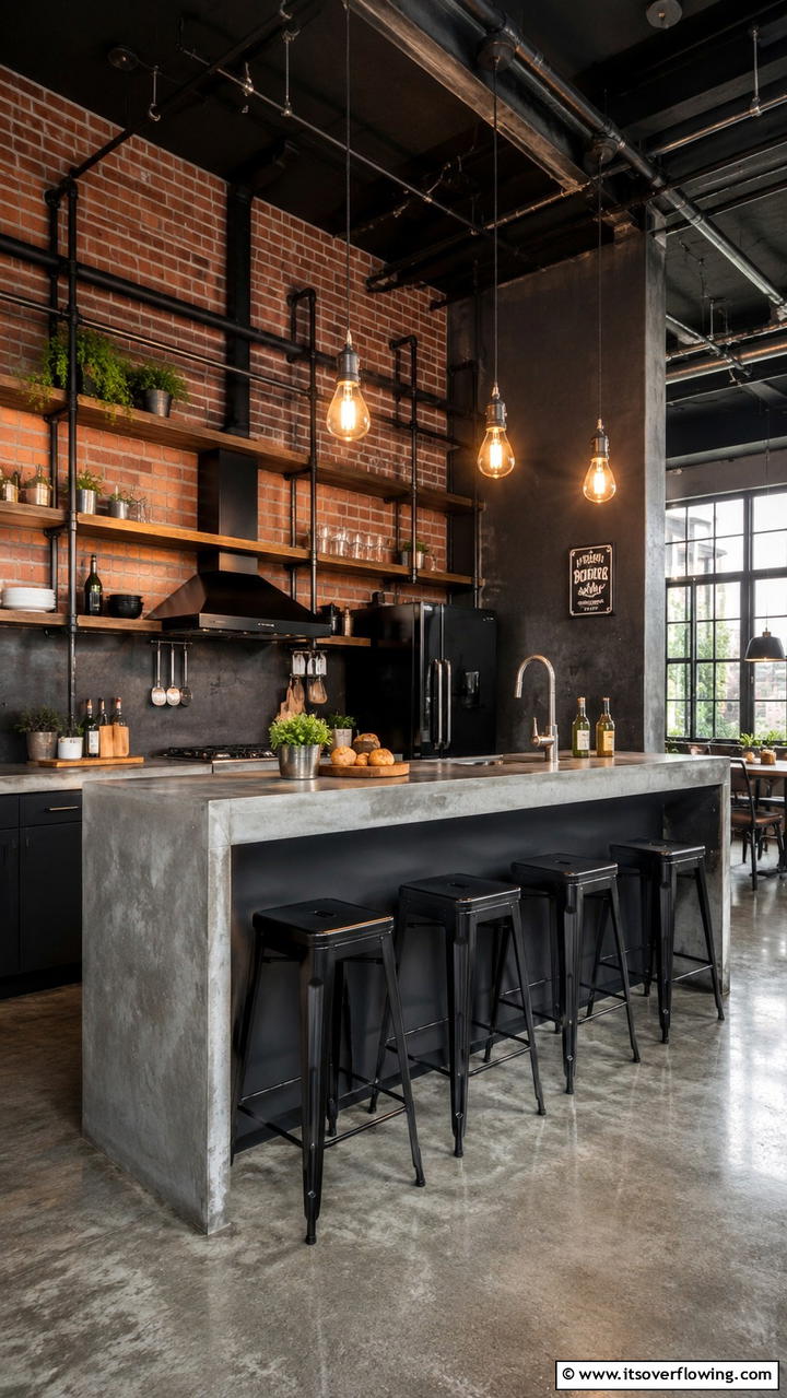 Industrial Chic Breakfast Bar - 30 Breakfast Bar Ideas for Functional Kitchen Spaces