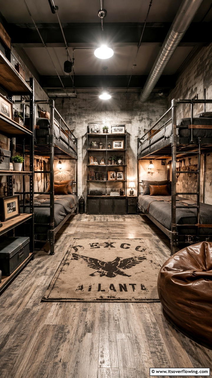Industrial Chic Bunk Room - 30 Bunk Room Ideas for Fun and Functional Kids’ Spaces