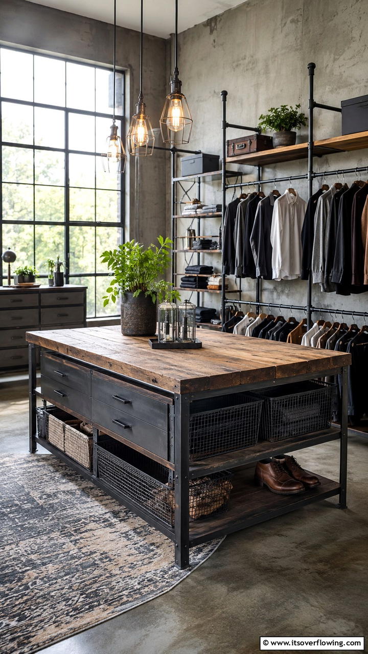Industrial Chic Closet Island - 30 Closet Island Ideas- Luxurious Walk-In Storage Solutions