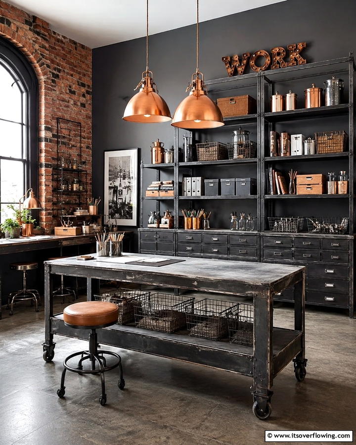 Industrial Chic Craft Area - 30 Organized Craft Room Ideas for Creative Spaces at Home