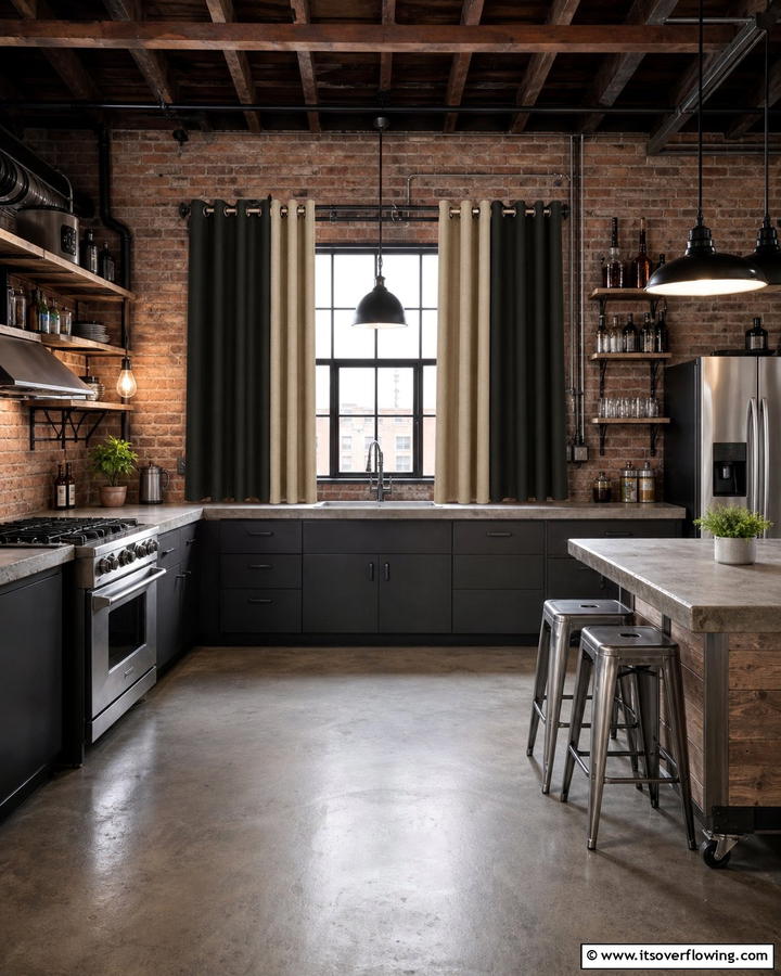 Industrial Chic Curtains - 21 Kitchen Curtain Ideas to Enhance Light and Privacy