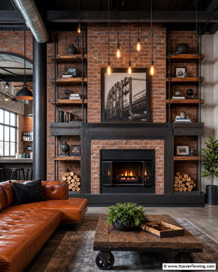 Industrial Chic Design - 21 Fireplace Decor Ideas to Style Your Mantel Year-Round