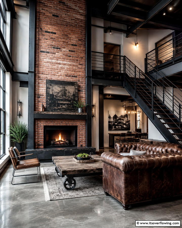 Industrial Chic Design - 25 Two-story Fireplace Ideas for Cozy Ambiance
