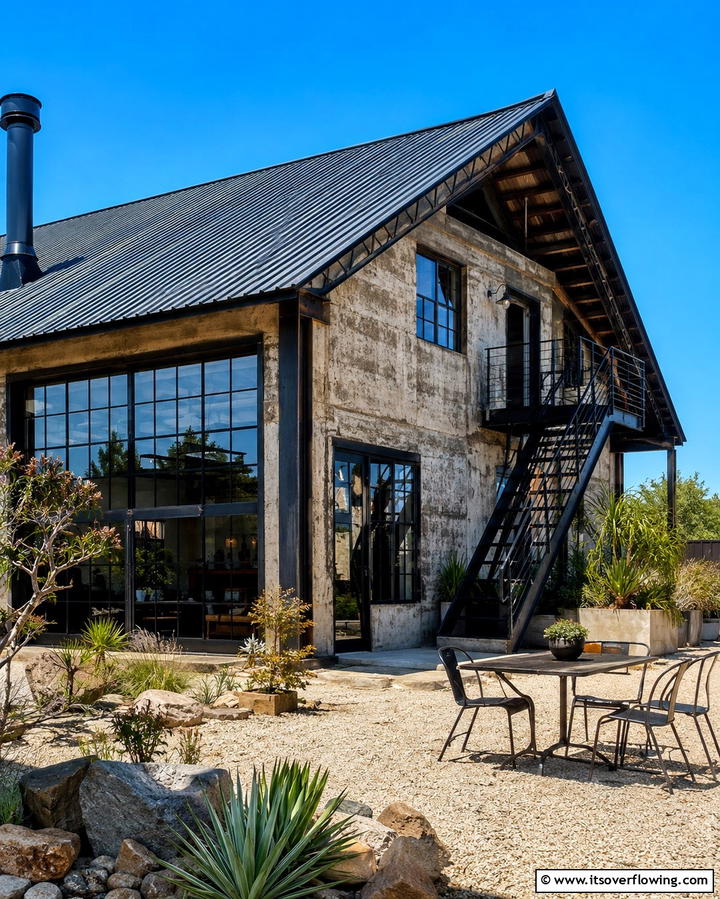 Industrial Chic Dwelling - 30 Houses with Black Roofs- Modern Exterior Design Inspiration