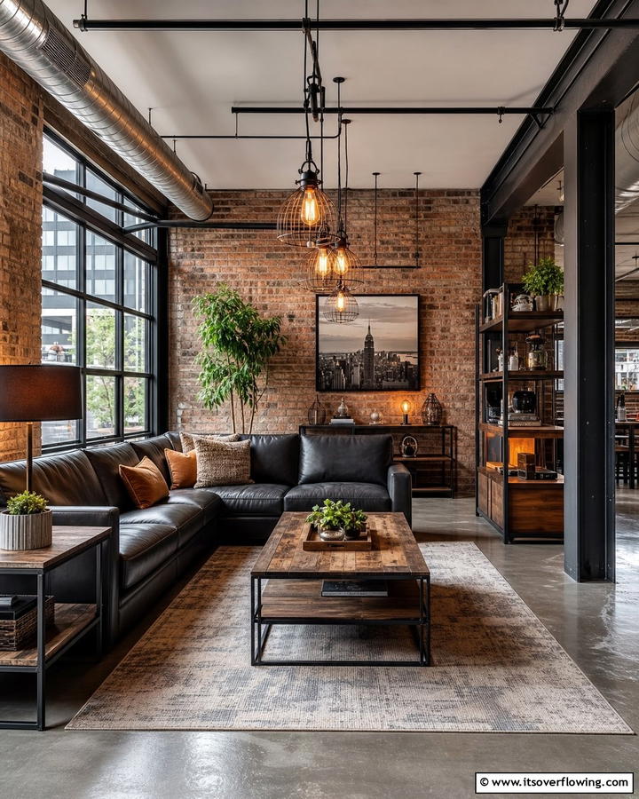 Industrial Chic Elements - 21 Cozy Living Room Ideas for Warm & Inviting Spaces