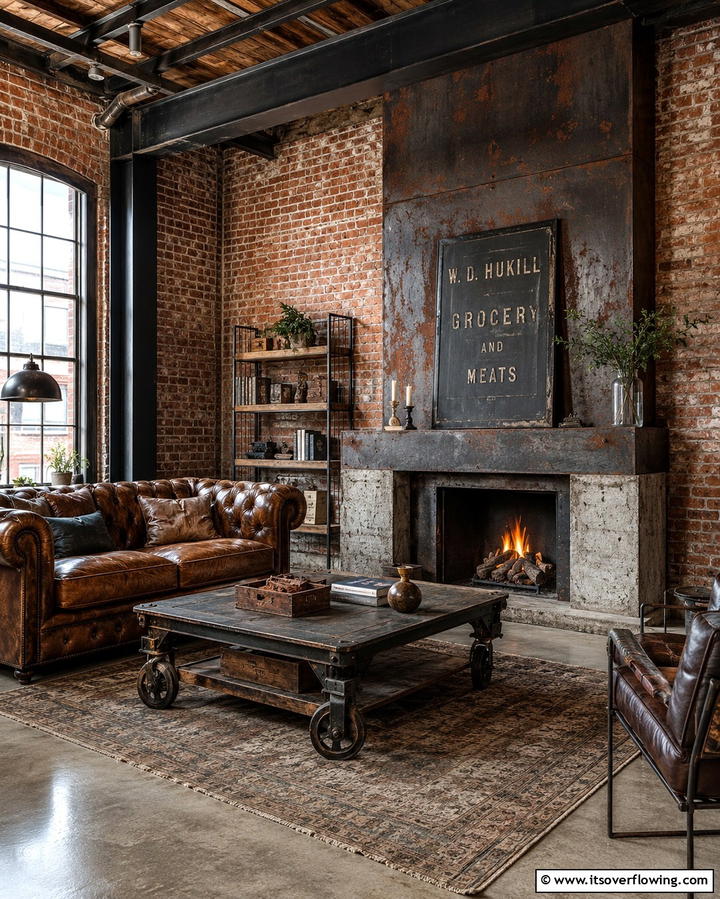 Industrial Chic Faux Fireplace - 30 Faux Fireplace Ideas to Add Warmth Anywhere
