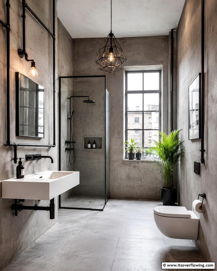 Industrial Chic Grey Oasis - 30 Grey and White Bathroom Ideas for Modern Serenity
