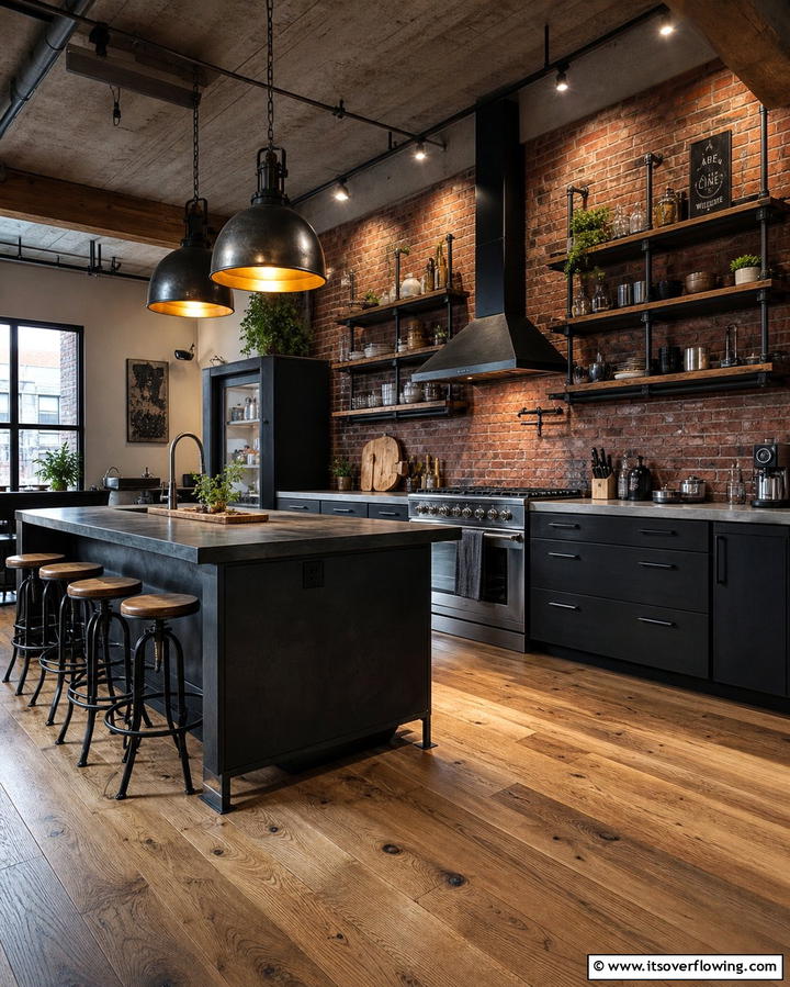 Industrial Chic Kitchen with Light Wood Floors - 25 Light Wood Floor Kitchen Ideas for a Bright Space