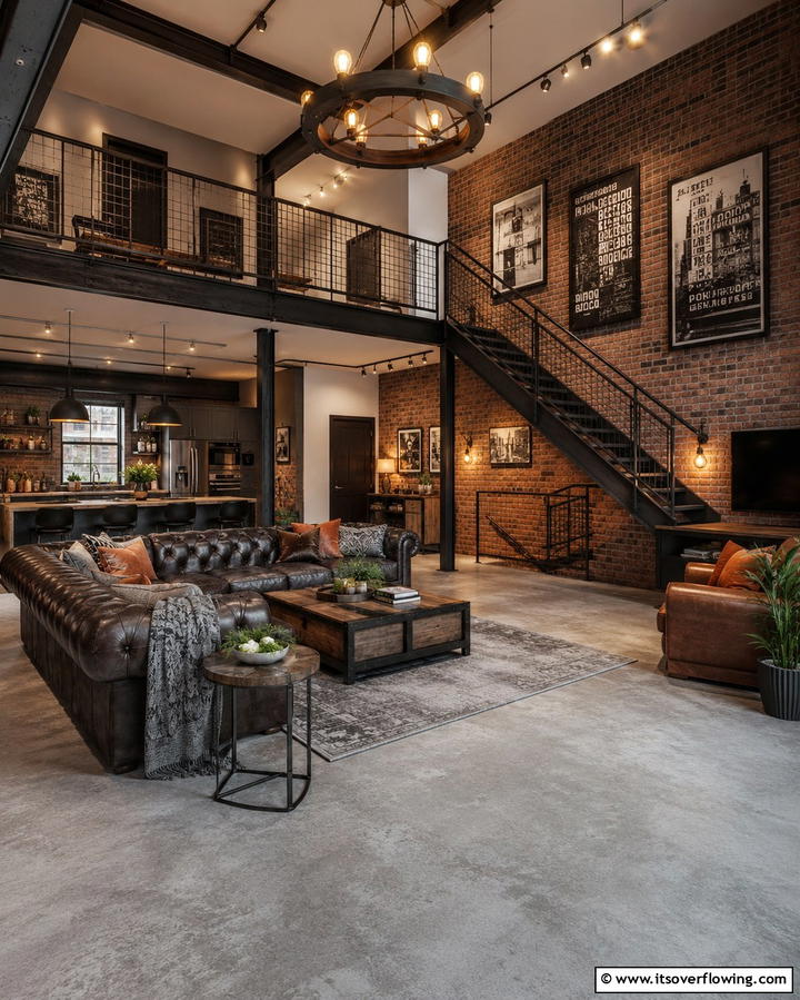 Industrial Chic Living Area - 30 Great Room Ideas to Elevate Open-Concept Living