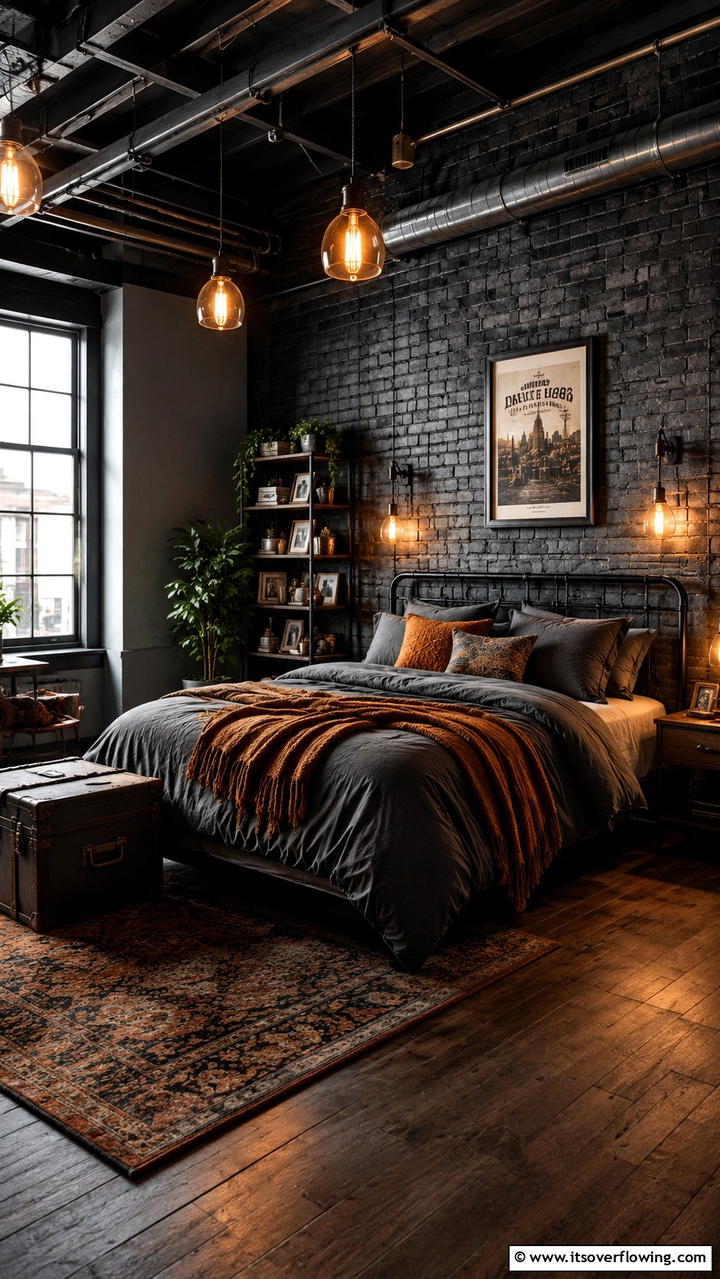 Industrial Chic Meets Warmth - 30 Dark Grey Bedroom Ideas for Modern Serene Spaces