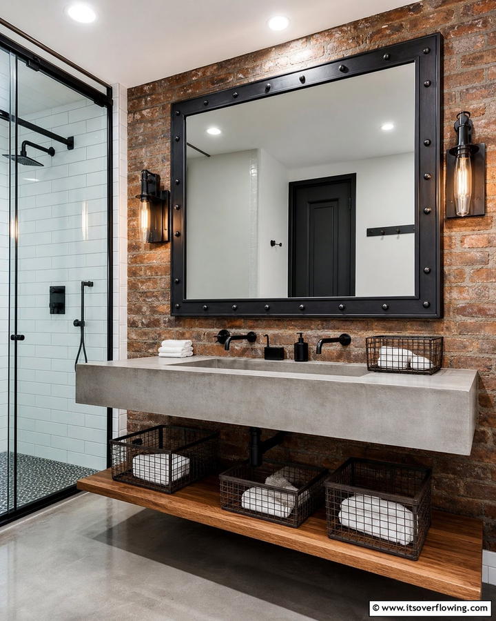 Industrial Chic Metal Mirror - 21 Stunning Bathroom Mirror Ideas to Enhance Your Vanity Area