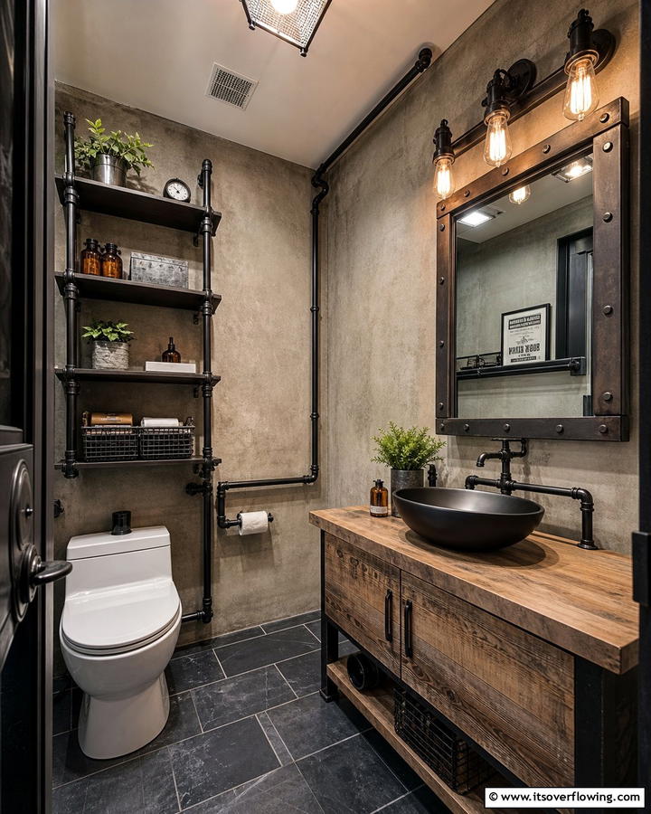 Industrial Chic Powder Room - 21 Powder Room Designs for Stylish Small Bathroom Spaces