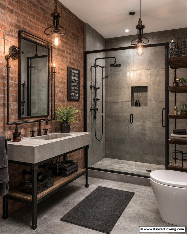 Industrial Chic Shower - 21 Bathroom Shower Ideas to Upgrade Your Daily Routine