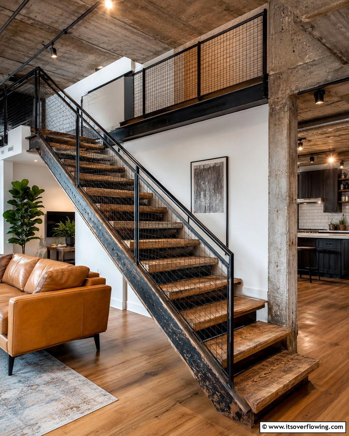Industrial Chic Staircase - 30 Modern Staircase Ideas- Sleek & Architectural Designs