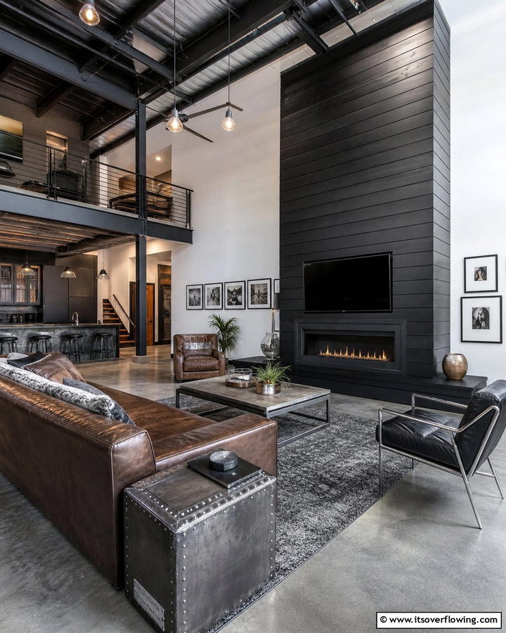 Industrial Chic Statement - 21 Modern Black Shiplap Fireplace Design Inspirations