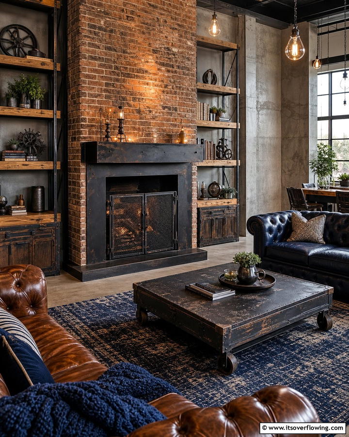 Industrial Chic Statements - 21 Cozy and Modern Fireplace Ideas for Every Home Style