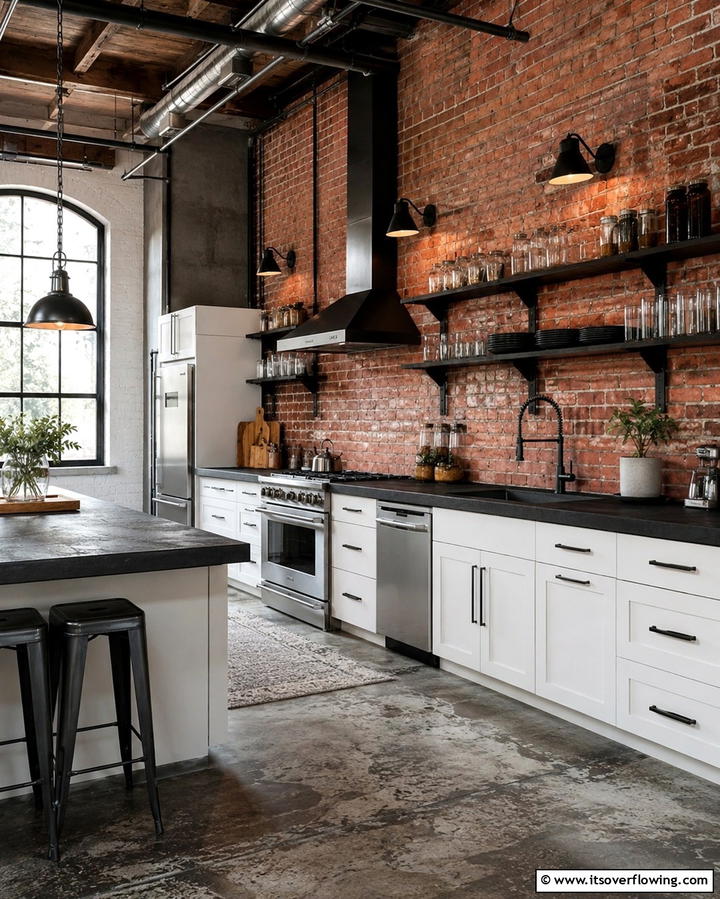 Industrial Chic Style - 25 Kitchen With White Cabinets and Black Countertops Ideas