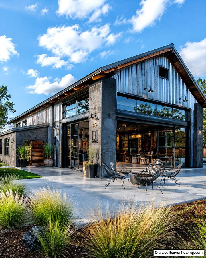 Industrial Chic Style - 30 Pole Barn & Barndominium Exterior Designs for Rustic Charm