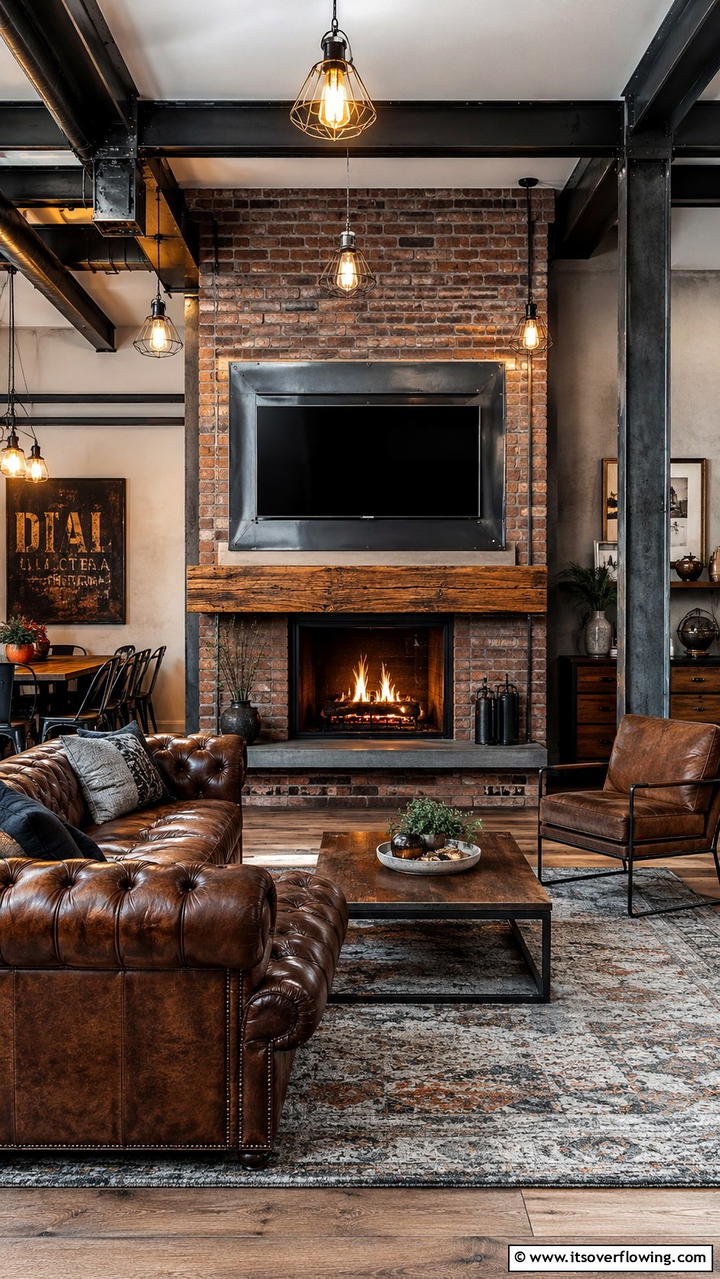Industrial Chic Vibe - 21 Stylish TV Over Fireplace Ideas for Modern Living Rooms