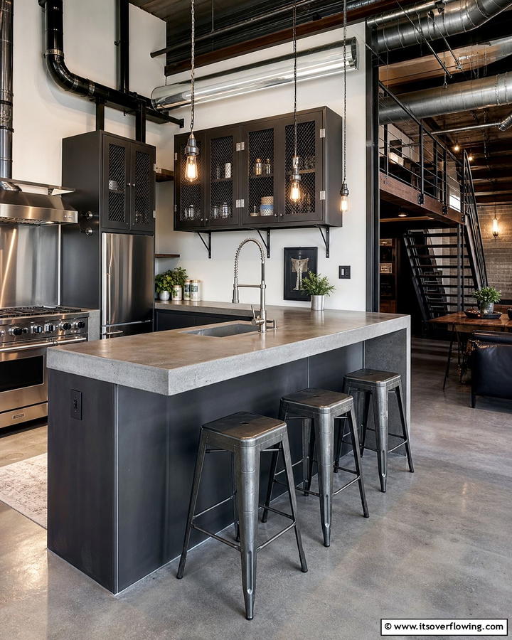 Industrial Chic Vibe - 21 Kitchen Peninsula Ideas for Functional Layouts