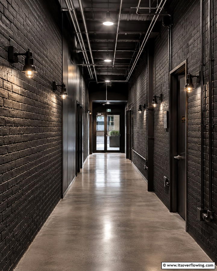 Industrial Chic Vibes - 30 Black Hallway Ideas for Dramatic and Sophisticated Spaces