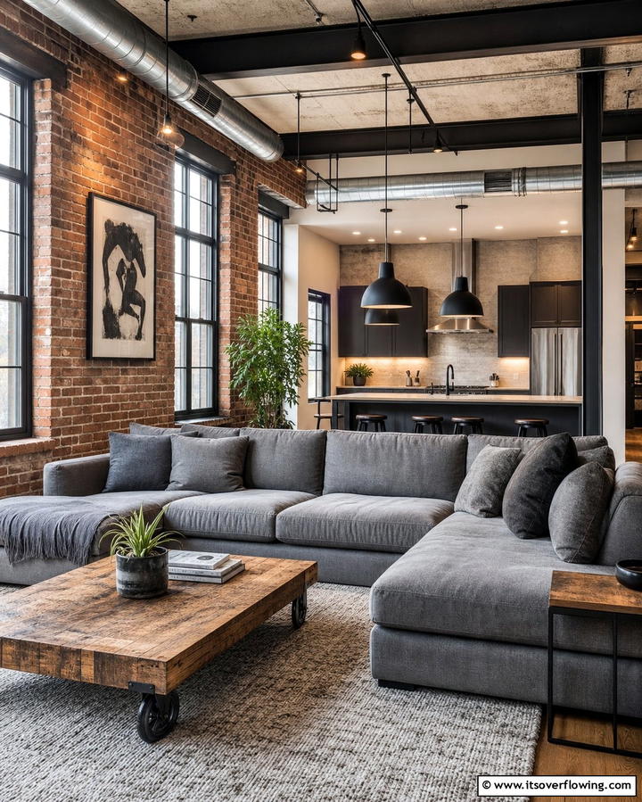 Industrial Chic Vibes - 25 Grey Sectional Living Room Ideas for Modern Homes