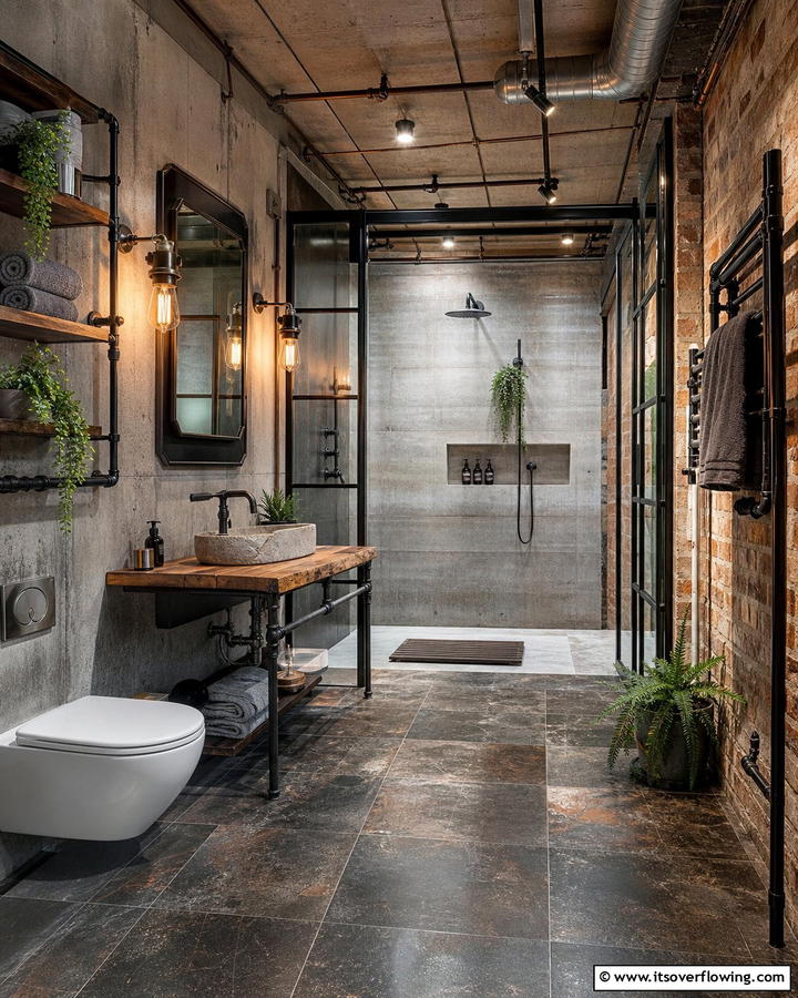 Industrial Chic Wet Room - 30 Modern Wet Room Ideas for Sleek Bathroom Functionality