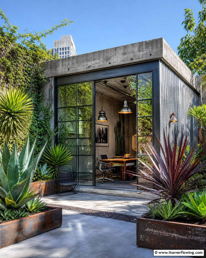 Industrial Chic Workspace - 20 Garden Office Ideas for a Productive Outdoor Workspace