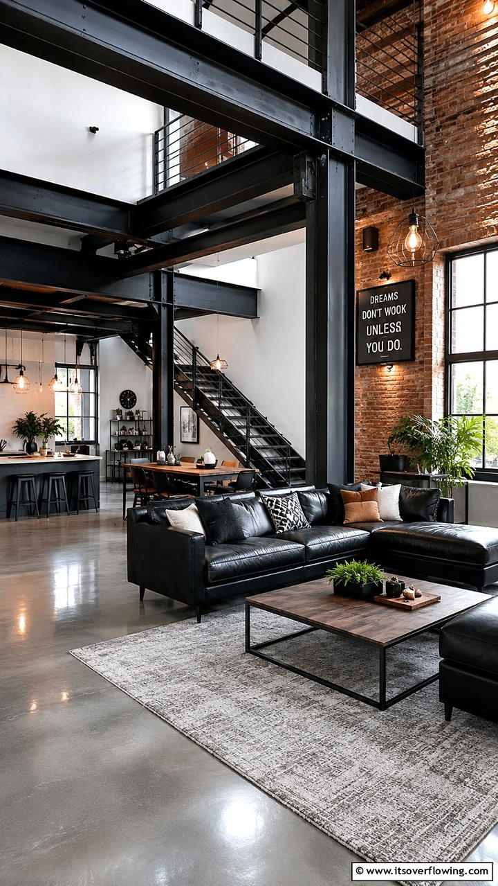 Industrial Chic with Exposed Beams - 30 Exposed Beam Living Room Ideas for Rustic Charm