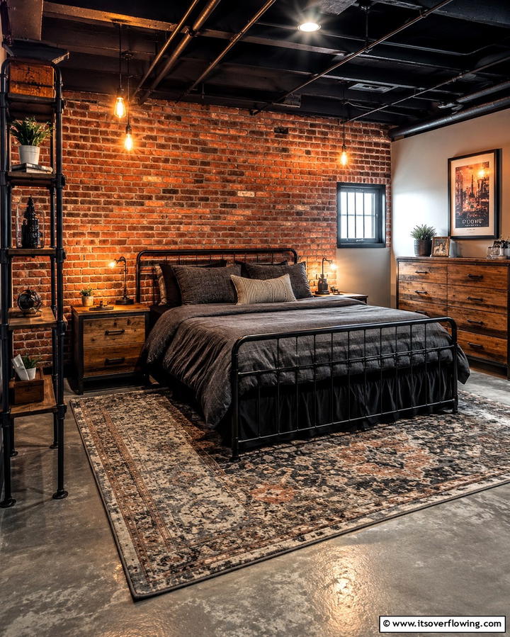 Industrial Chic with Exposed Brick - 25 Basement Bedroom Ideas for Cozy and Functional Spaces