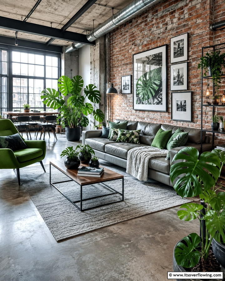 Industrial Chic with Green and Grey - 25 Green and Grey Living Room Ideas for Modern Homes