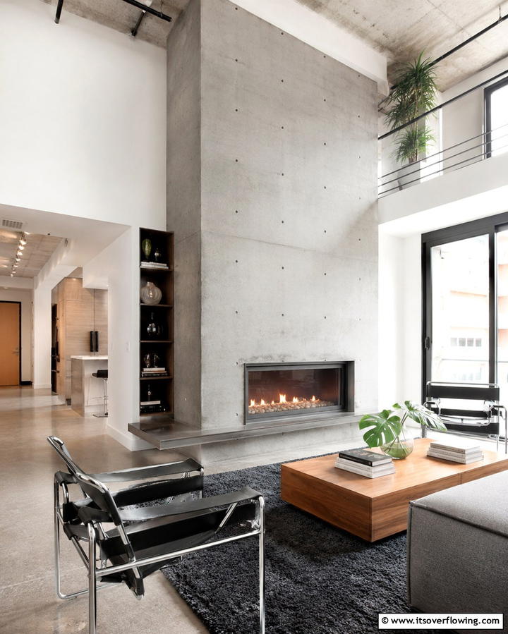 Industrial Concrete Appeal - 25 Floor to Ceiling Fireplace Ideas- Stunning & Modern