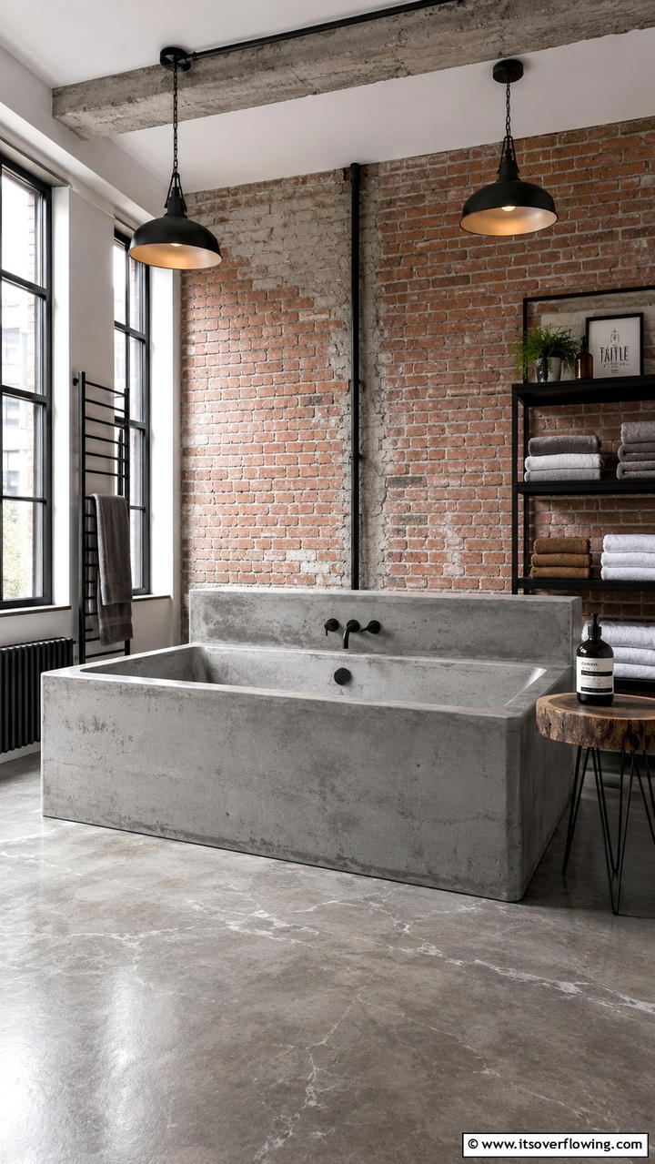Industrial Concrete Bathtub - 30 Bathtub Ideas for a Luxurious and Relaxing Bathroom
