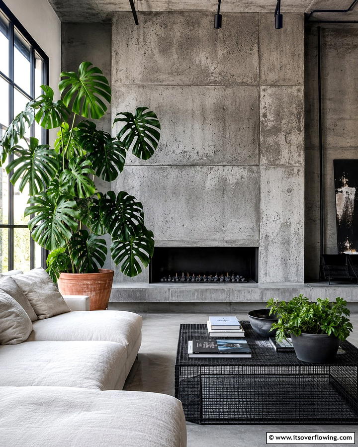 Industrial Concrete Chic - 25 Fireplace Accent Wall Ideas for a Stunning Focal Point