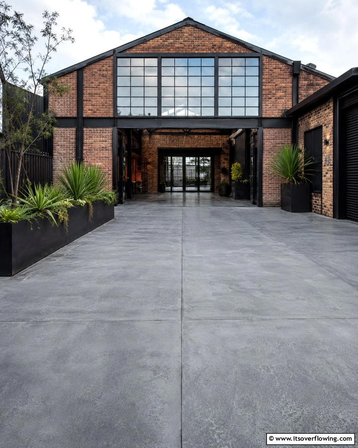 Industrial Concrete Driveway - 30 Durable Concrete Driveway Designs to Enhance Curb Appeal